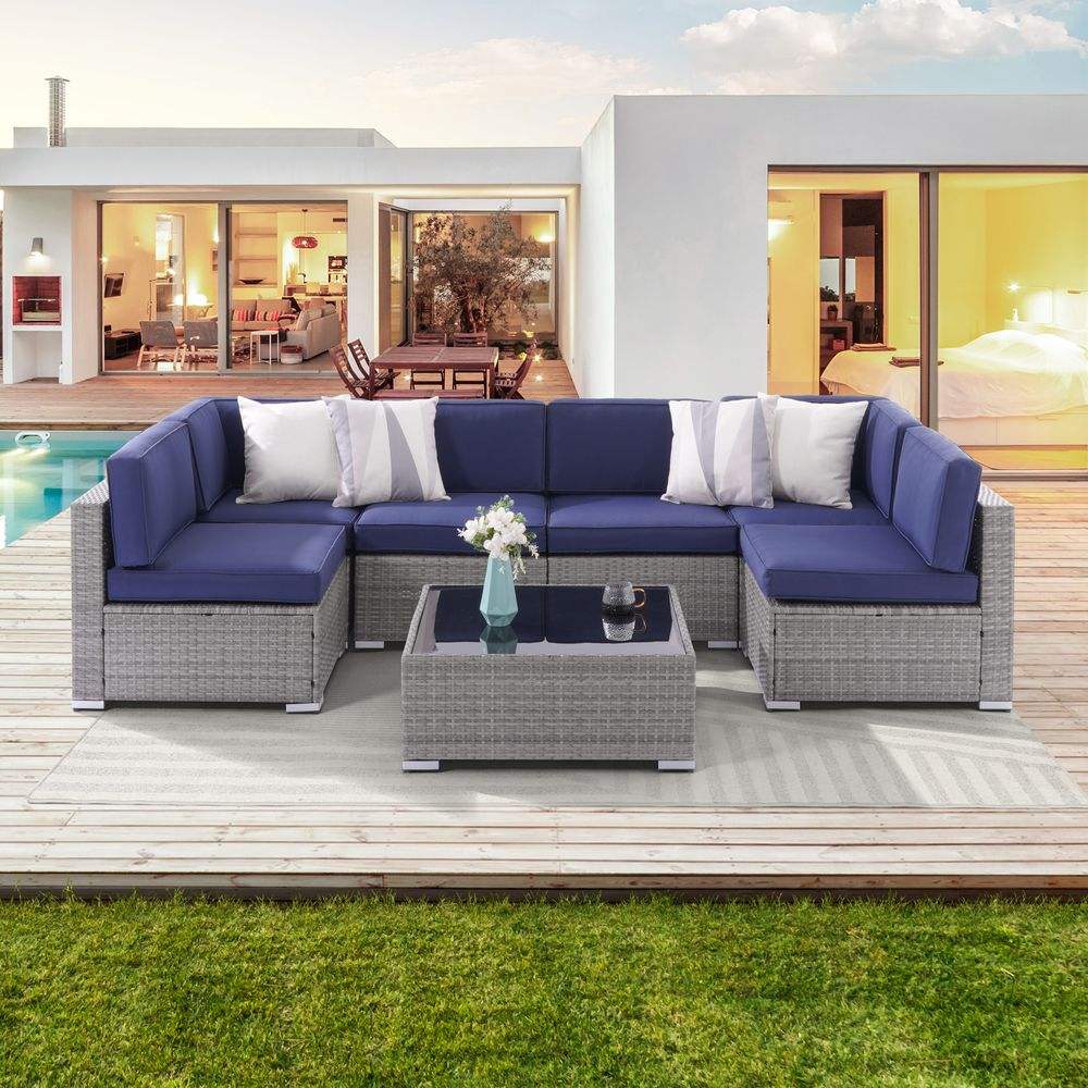 SONKUKI 7 Pieces Outdoor Sofa Sets, Sectional Furniture PE Wicker Sofa - Sonkuki