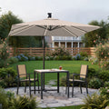 Sonkuki 8.2ft Solar LED Patio Offset Umbrella with 8 Light Strips, Safety Lock & Raised Base Pole for Stability, Foldable Crank, Cantilever Patio Hanging Umbrella - Sonkuki
