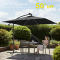 Sonkuki 8.2ft Solar LED Patio Offset Umbrella with 8 Light Strips, Safety Lock & Raised Base Pole for Stability, Foldable Crank, Cantilever Patio Hanging Umbrella - Sonkuki