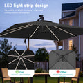 Sonkuki 8.2ft Solar LED Patio Offset Umbrella with 8 Light Strips, Safety Lock & Raised Base Pole for Stability, Foldable Crank, Cantilever Patio Hanging Umbrella - Sonkuki