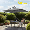 Sonkuki 8.2ft Solar LED Patio Offset Umbrella with 8 Light Strips, Safety Lock & Raised Base Pole for Stability, Foldable Crank, Cantilever Patio Hanging Umbrella - Sonkuki