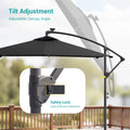 Sonkuki 8.2ft Solar LED Patio Offset Umbrella with 8 Light Strips, Safety Lock & Raised Base Pole for Stability, Foldable Crank, Cantilever Patio Hanging Umbrella - Sonkuki