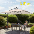 Sonkuki 8.2ft Solar LED Patio Offset Umbrella with 8 Light Strips, Safety Lock & Raised Base Pole for Stability, Foldable Crank, Cantilever Patio Hanging Umbrella - Sonkuki