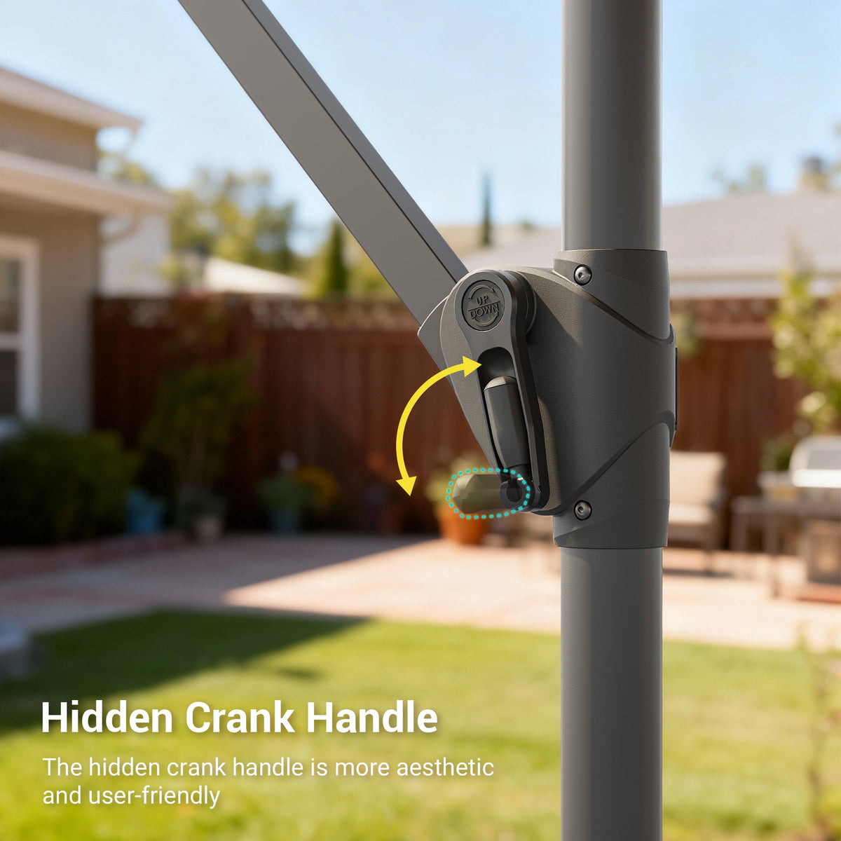 Sonkuki 8.2ft Solar LED Patio Offset Umbrella with 8 Light Strips, Safety Lock & Raised Base Pole for Stability, Foldable Crank, Cantilever Patio Hanging Umbrella - Sonkuki