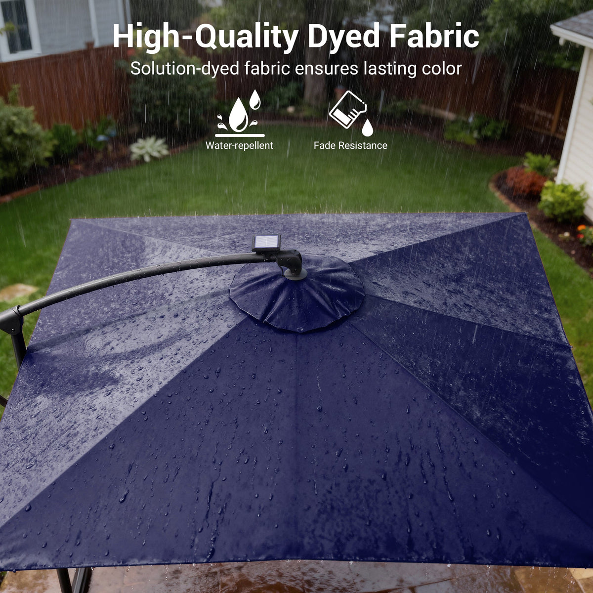 Sonkuki 8.2ft Solar LED Patio Offset Umbrella with 8 Light Strips, Safety Lock & Raised Base Pole for Stability, Foldable Crank, Cantilever Patio Hanging Umbrella - Sonkuki