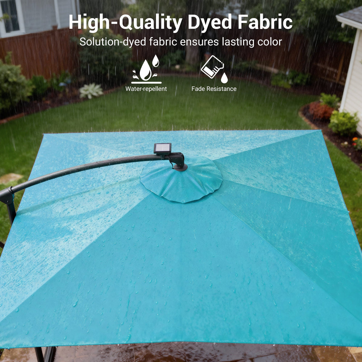 Sonkuki 8.2ft Solar LED Patio Offset Umbrella with 8 Light Strips, Safety Lock & Raised Base Pole for Stability, Foldable Crank, Cantilever Patio Hanging Umbrella - Sonkuki