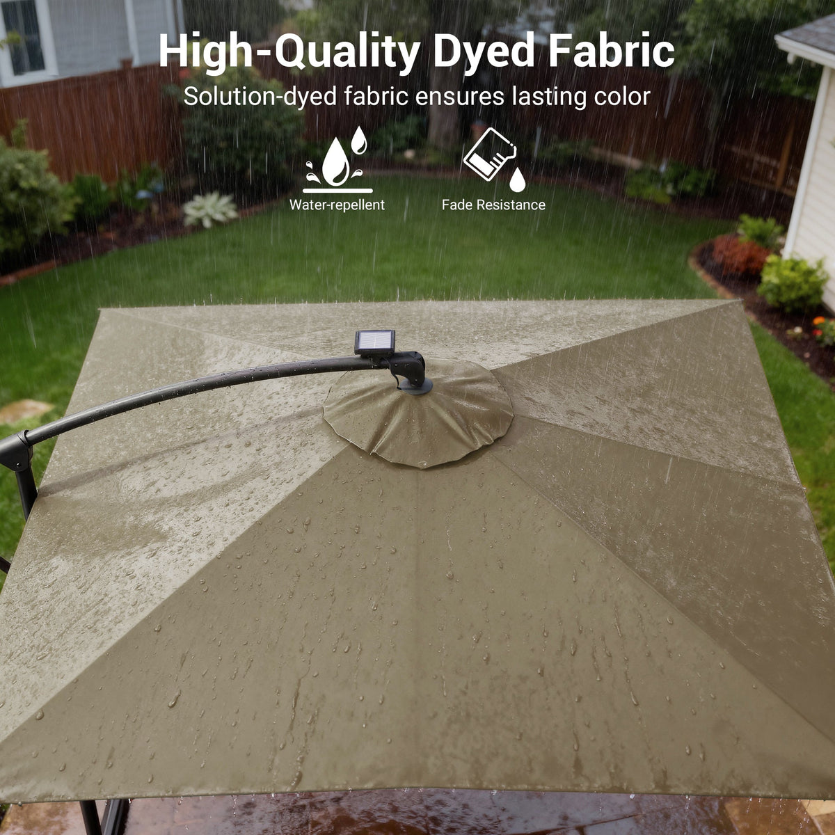 Sonkuki 8.2ft Solar LED Patio Offset Umbrella with 8 Light Strips, Safety Lock & Raised Base Pole for Stability, Foldable Crank, Cantilever Patio Hanging Umbrella - Sonkuki