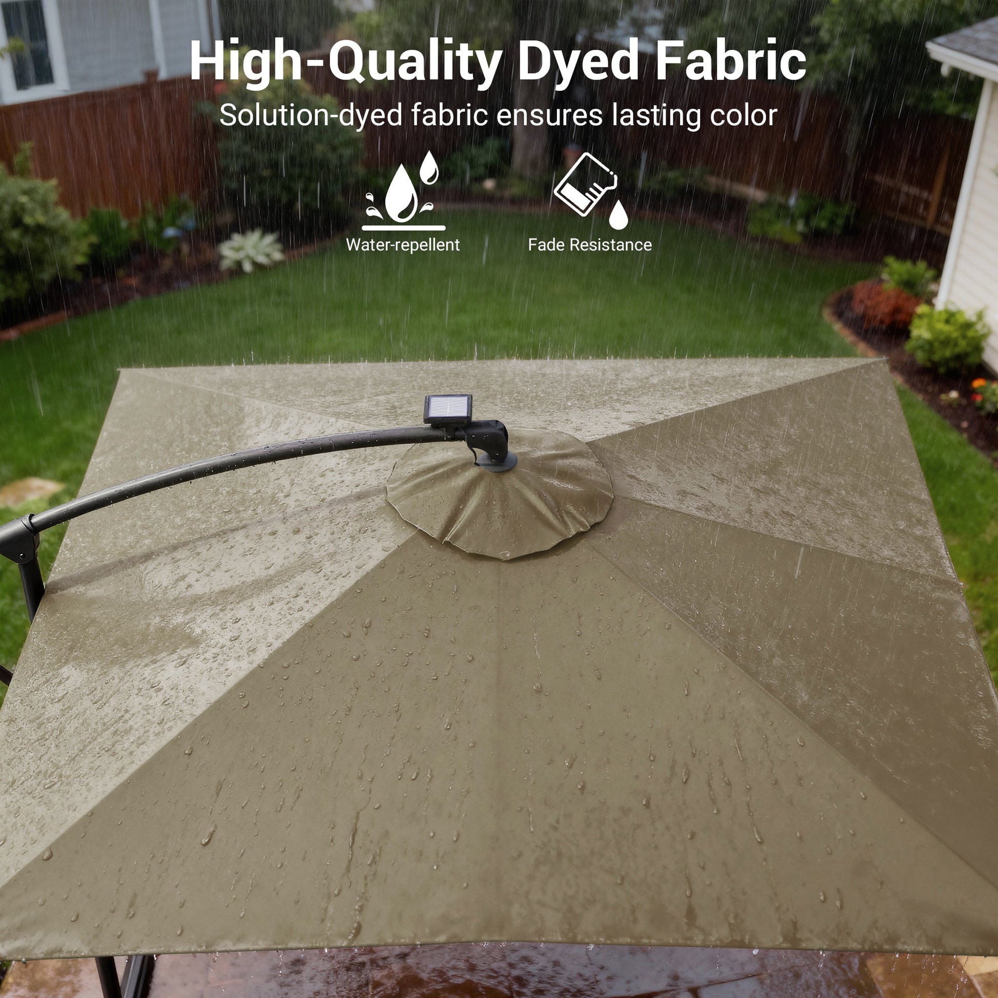 Sonkuki 8.2ft Solar LED Patio Offset Umbrella with 8 Light Strips, Safety Lock & Raised Base Pole for Stability, Foldable Crank, Cantilever Patio Hanging Umbrella - Sonkuki