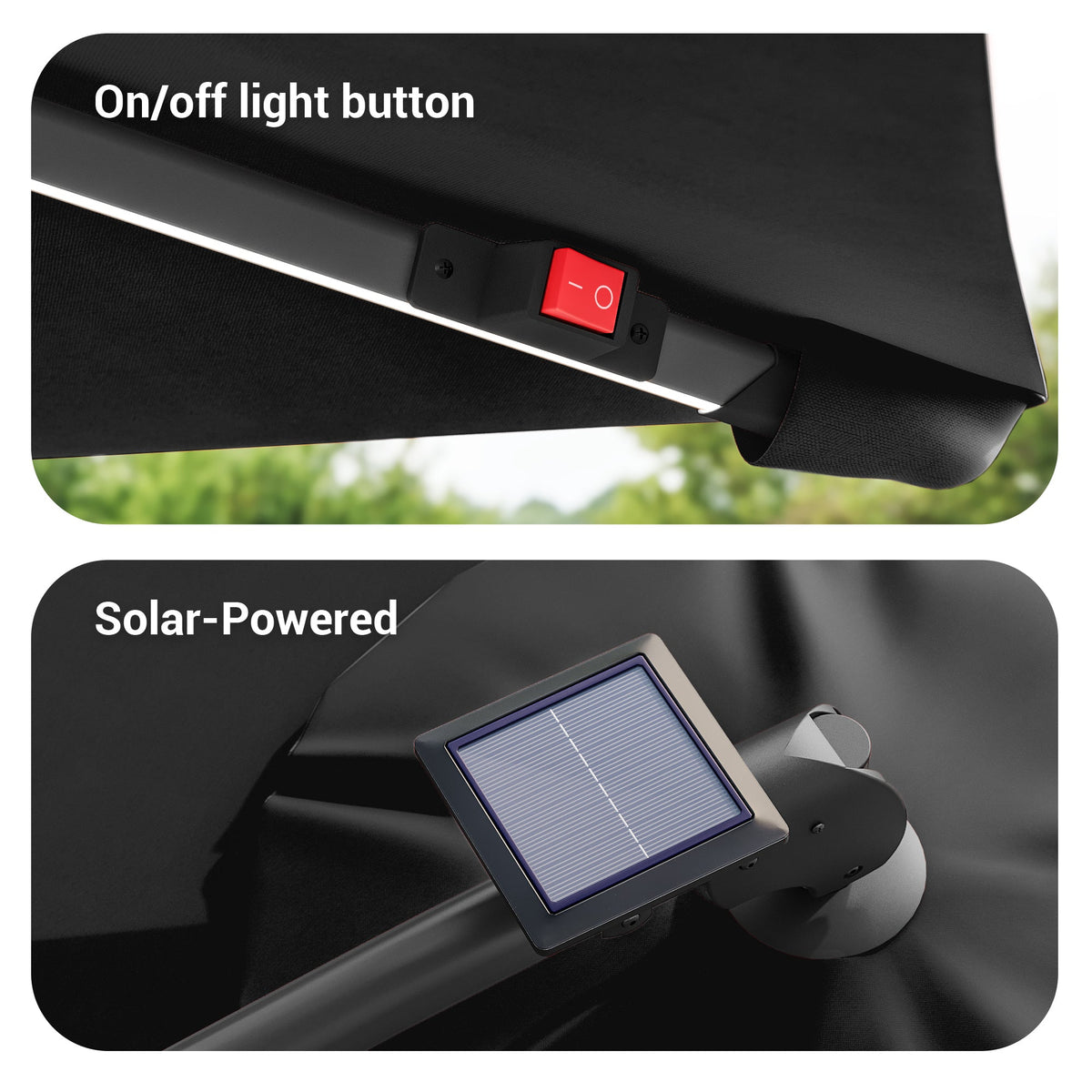 Sonkuki 8.2ft Solar LED Patio Offset Umbrella with 8 Light Strips, Safety Lock & Raised Base Pole for Stability, Foldable Crank, Cantilever Patio Hanging Umbrella - Sonkuki