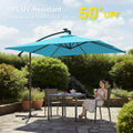 Sonkuki 8.2ft Solar LED Patio Offset Umbrella with 8 Light Strips, Safety Lock & Raised Base Pole for Stability, Foldable Crank, Cantilever Patio Hanging Umbrella - Sonkuki