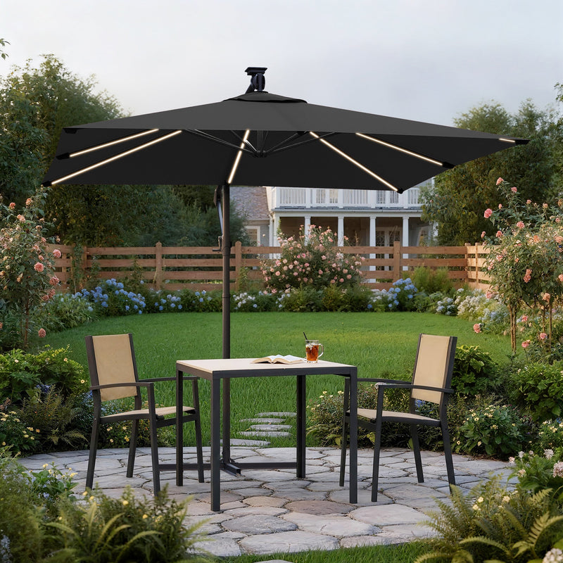 black vs light patio umbrella Best Choice Products 10ft 3-Tier Solar w/ 24 LED Lights, Tilt Adjustment, Easy Crank smooth crank control BONOSUKI 3 Tiers Patio Market