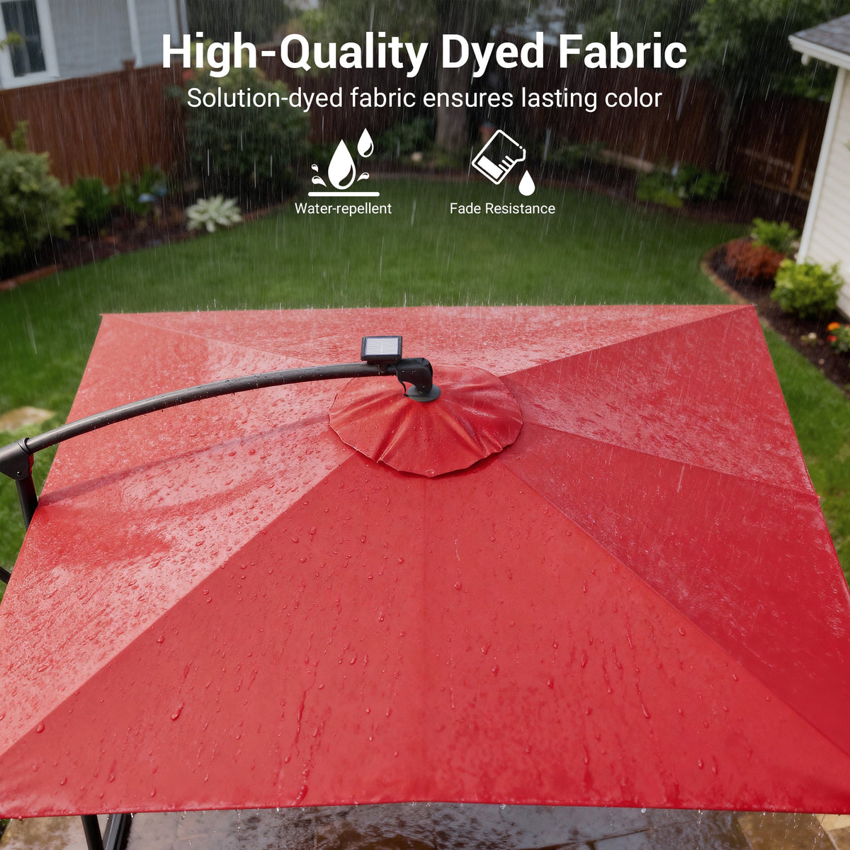 Sonkuki 8.2ft Solar LED Patio Offset Umbrella with 8 Light Strips, Safety Lock & Raised Base Pole for Stability, Foldable Crank, Cantilever Patio Hanging Umbrella - Sonkuki