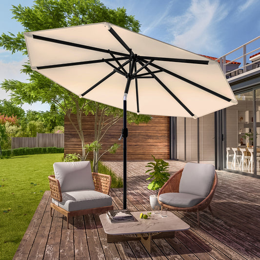 SONKUKI 9Ft Large Round Outdoor Patio Market Umbrella with Crank and 8 Ribs - Sonkuki