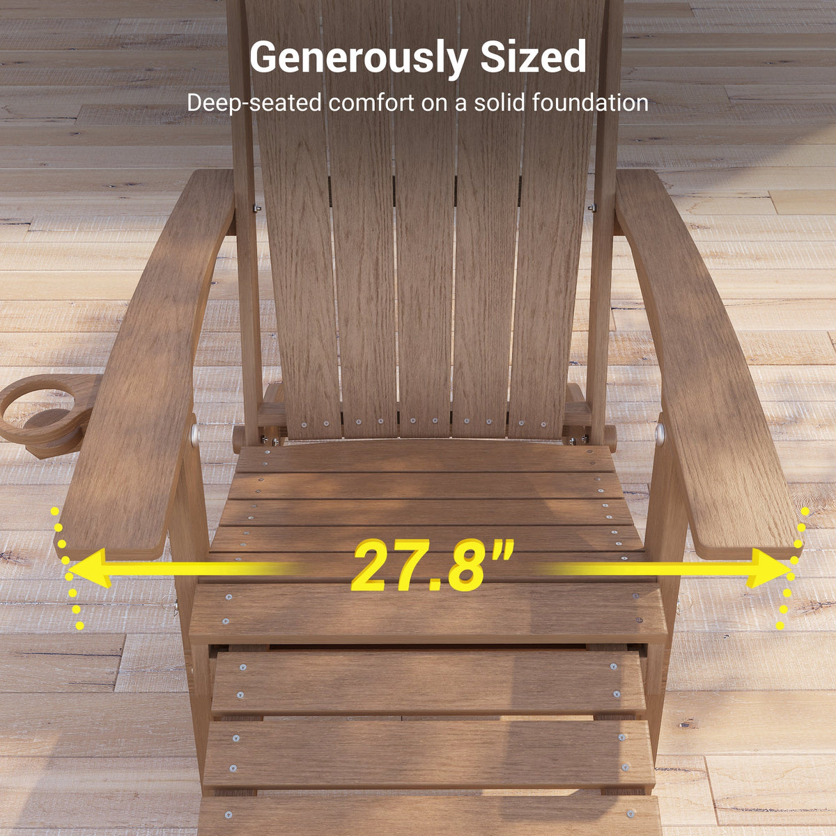Sonkuki Folding Adirondack Chair with Retractable Ottoman, 3 - Position Adjustable Backrest, Weather Resistant HDPE Patio Chair with Hidden Cup Holder for Lawn, Deck and Garden, 350 lbs Capacity - Sonkuki