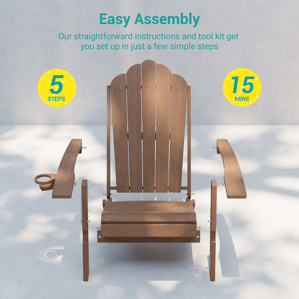 Sonkuki Folding Adirondack Chair with Retractable Ottoman, 3 - Position Adjustable Backrest, Weather Resistant HDPE Patio Chair with Hidden Cup Holder for Lawn, Deck and Garden, 350 lbs Capacity - Sonkuki