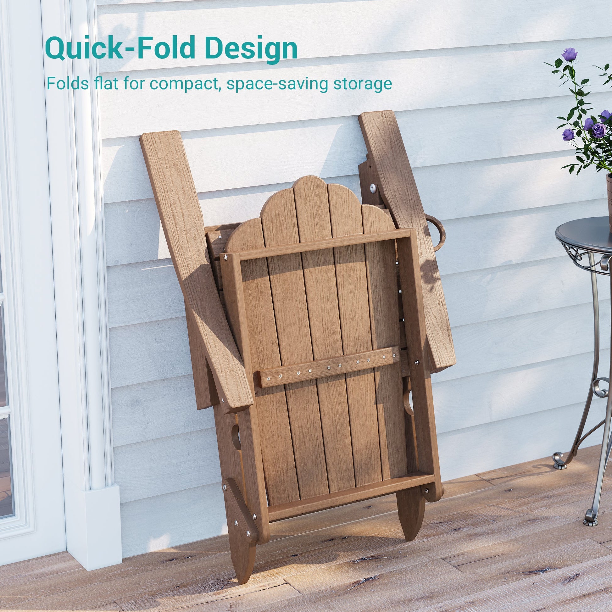 Sonkuki Folding Adirondack Chair with Retractable Ottoman, 3 - Position Adjustable Backrest, Weather Resistant HDPE Patio Chair with Hidden Cup Holder for Lawn, Deck and Garden, 350 lbs Capacity - Sonkuki
