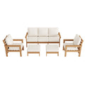 Sonkuki HIPS 5 - Piece Outdoor Sofa Set, All - Weather Patio Furniture Set with 3.9 Inch Thick Detachable Cushions, Wood - Like Outdoor Sectional with Ottoman for Deck, Garden, Lawn - Sonkuki