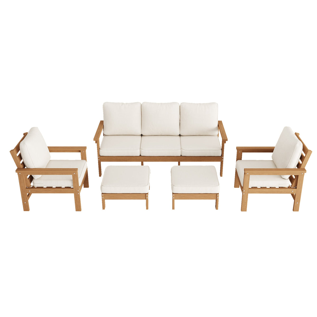 Sonkuki HIPS 5 - Piece Outdoor Sofa Set, All - Weather Patio Furniture Set with 3.9 Inch Thick Detachable Cushions, Wood - Like Outdoor Sectional with Ottoman for Deck, Garden, Lawn - Sonkuki