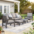 Sonkuki HIPS 5 - Piece Outdoor Sofa Set, All - Weather Patio Furniture Set with 3.9 Inch Thick Detachable Cushions, Wood - Like Outdoor Sectional with Ottoman for Deck, Garden, Lawn - Sonkuki