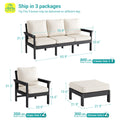 Sonkuki HIPS 5 - Piece Outdoor Sofa Set, All - Weather Patio Furniture Set with 3.9 Inch Thick Detachable Cushions, Wood - Like Outdoor Sectional with Ottoman for Deck, Garden, Lawn - Sonkuki