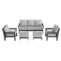 Sonkuki HIPS 5 - Piece Outdoor Sofa Set, All - Weather Patio Furniture Set with 3.9 Inch Thick Detachable Cushions, Wood - Like Outdoor Sectional with Ottoman for Deck, Garden, Lawn - Sonkuki