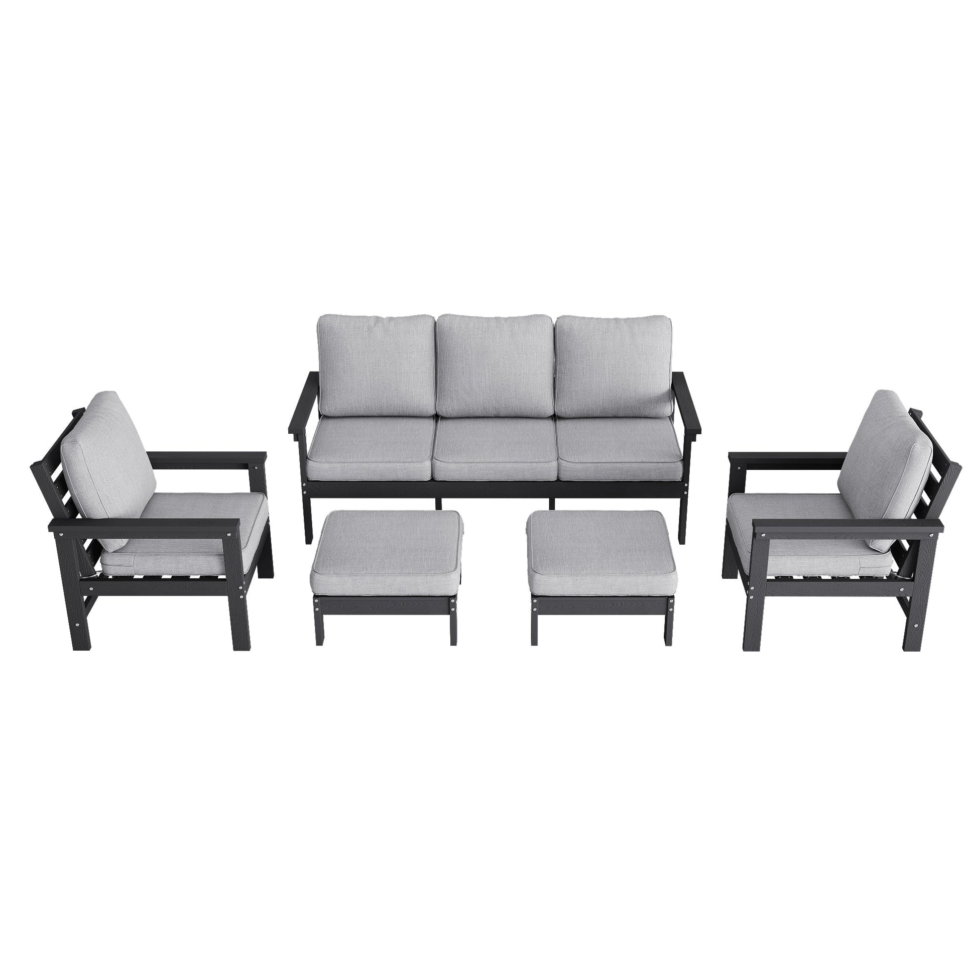 Sonkuki HIPS 5 - Piece Outdoor Sofa Set, All - Weather Patio Furniture Set with 3.9 Inch Thick Detachable Cushions, Wood - Like Outdoor Sectional with Ottoman for Deck, Garden, Lawn - Sonkuki