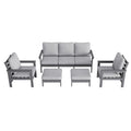 Sonkuki HIPS 5 - Piece Outdoor Sofa Set, All - Weather Patio Furniture Set with 3.9 Inch Thick Detachable Cushions, Wood - Like Outdoor Sectional with Ottoman for Deck, Garden, Lawn - Sonkuki