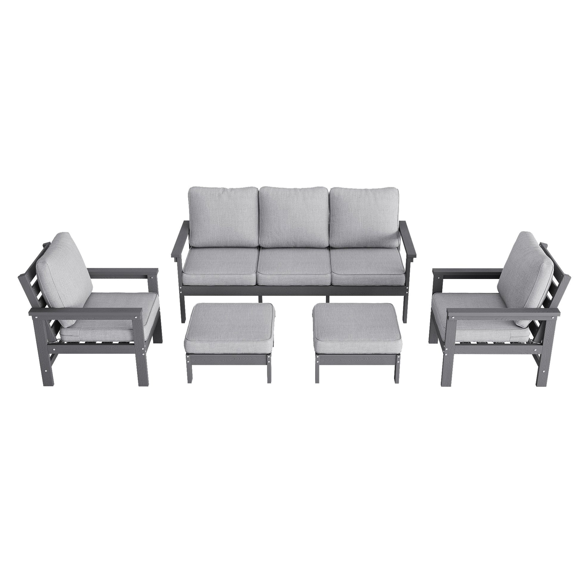 Sonkuki HIPS 5 - Piece Outdoor Sofa Set, All - Weather Patio Furniture Set with 3.9 Inch Thick Detachable Cushions, Wood - Like Outdoor Sectional with Ottoman for Deck, Garden, Lawn - Sonkuki