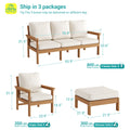 Sonkuki HIPS 5 - Piece Outdoor Sofa Set, All - Weather Patio Furniture Set with 3.9 Inch Thick Detachable Cushions, Wood - Like Outdoor Sectional with Ottoman for Deck, Garden, Lawn - Sonkuki