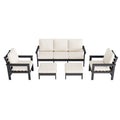Sonkuki HIPS 5 - Piece Outdoor Sofa Set, All - Weather Patio Furniture Set with 3.9 Inch Thick Detachable Cushions, Wood - Like Outdoor Sectional with Ottoman for Deck, Garden, Lawn - Sonkuki