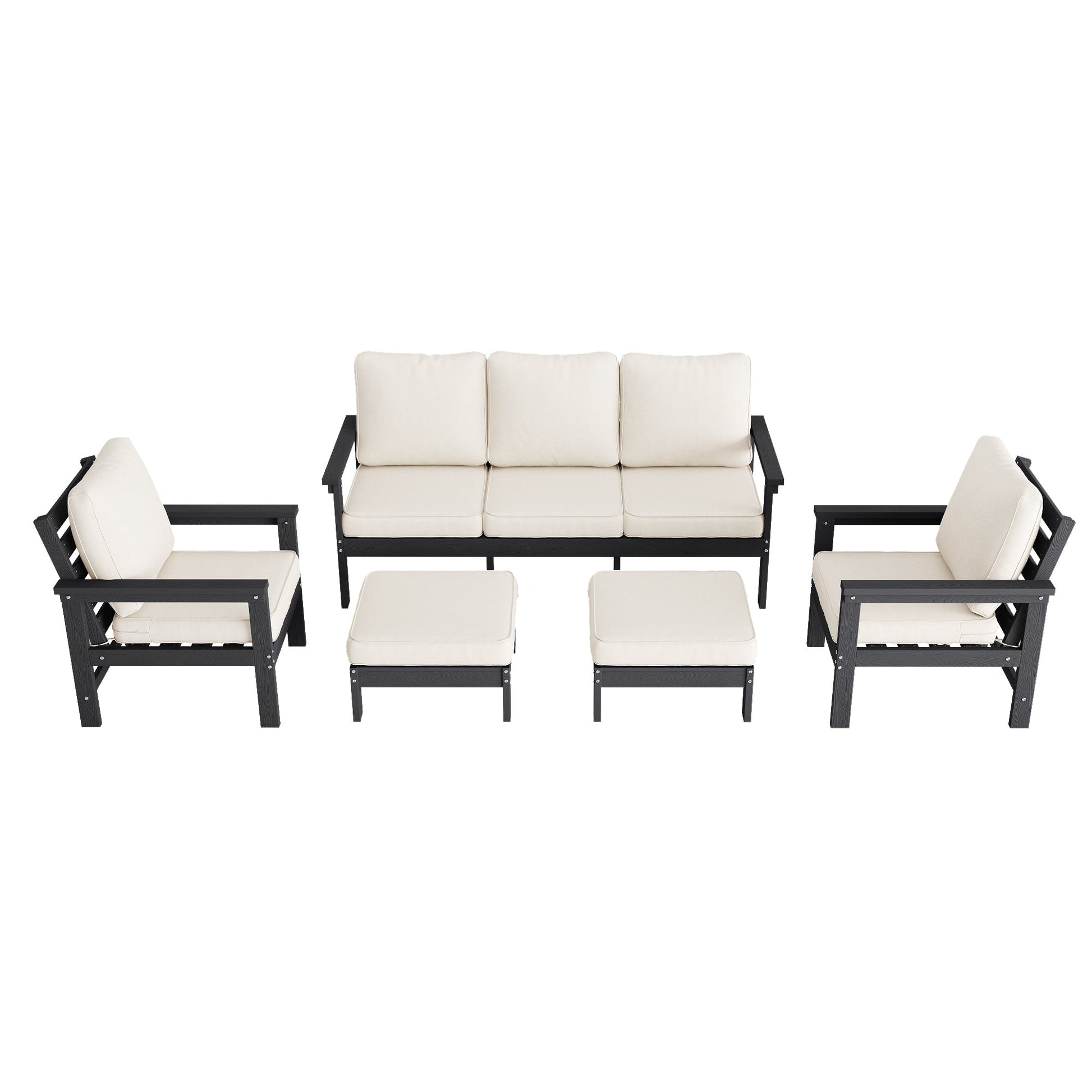 Sonkuki HIPS 5 - Piece Outdoor Sofa Set, All - Weather Patio Furniture Set with 3.9 Inch Thick Detachable Cushions, Wood - Like Outdoor Sectional with Ottoman for Deck, Garden, Lawn - Sonkuki