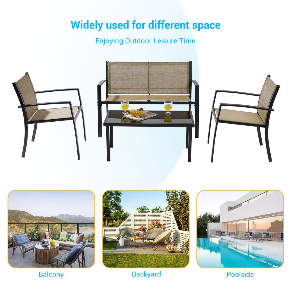 SONKUKI Modern Outdoor 4 Pieces Bistro Furniture Chair Sets Porch Conversation Sets With a Dining Table - Sonkuki