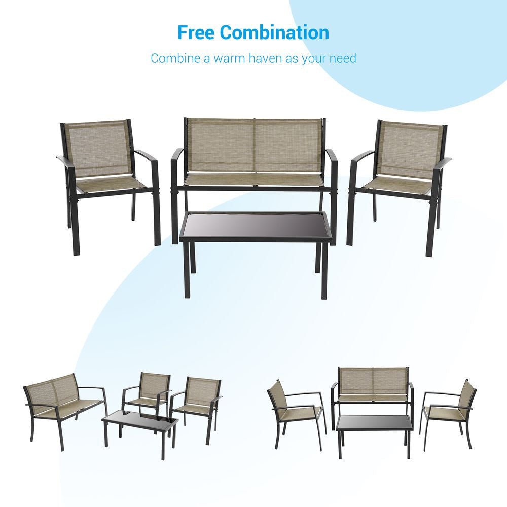 SONKUKI Modern Outdoor 4 Pieces Bistro Furniture Chair Sets Porch Conversation Sets With a Dining Table - Sonkuki