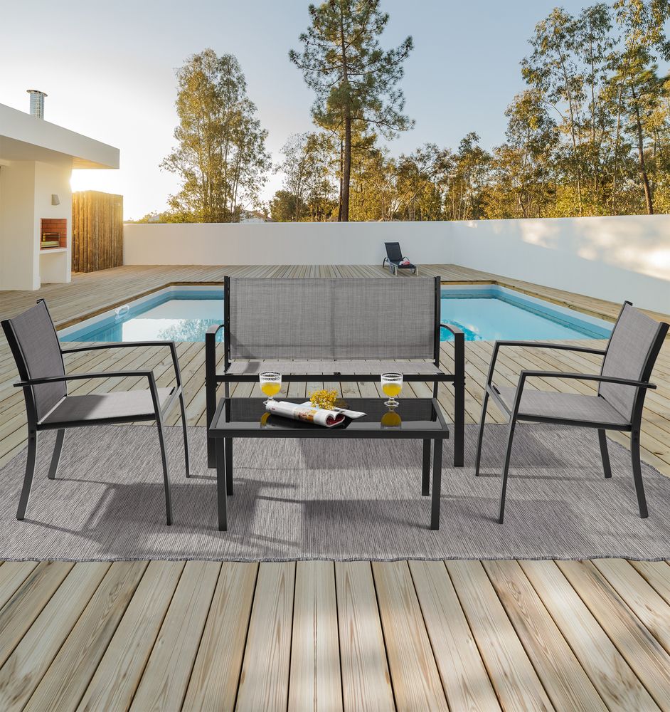 SONKUKI Modern Outdoor 4 Pieces Bistro Furniture Chair Sets Porch Conversation Sets With a Dining Table - Sonkuki