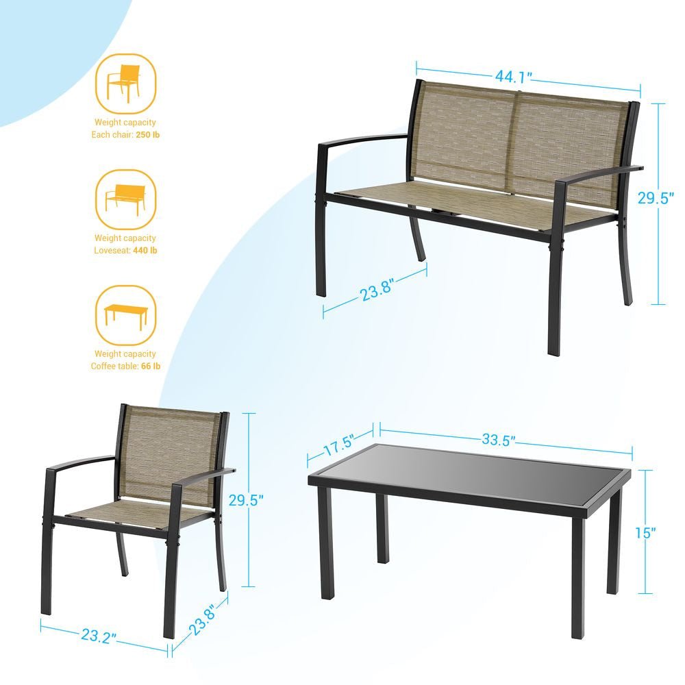 SONKUKI Modern Outdoor 4 Pieces Bistro Furniture Chair Sets Porch Conversation Sets With a Dining Table - Sonkuki