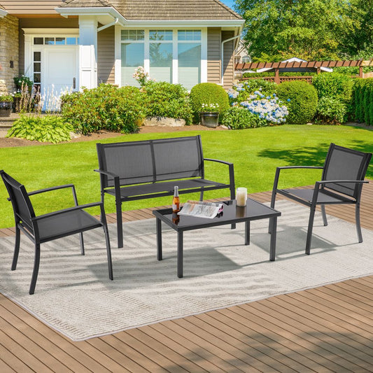 SONKUKI Modern Outdoor 4 Pieces Bistro Furniture Chair Sets Porch Conversation Sets With a Dining Table - Sonkuki