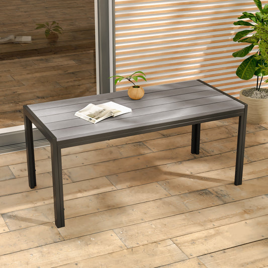 SONKUKI Patio Coffee Table, Outdoor Metal & Wood Grain Rectangular Table - Sonkuki