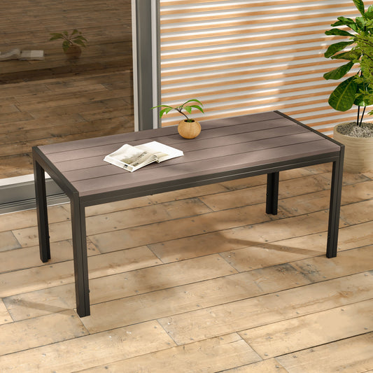 SONKUKI Patio Coffee Table, Outdoor Metal & Wood Grain Rectangular Table - Sonkuki