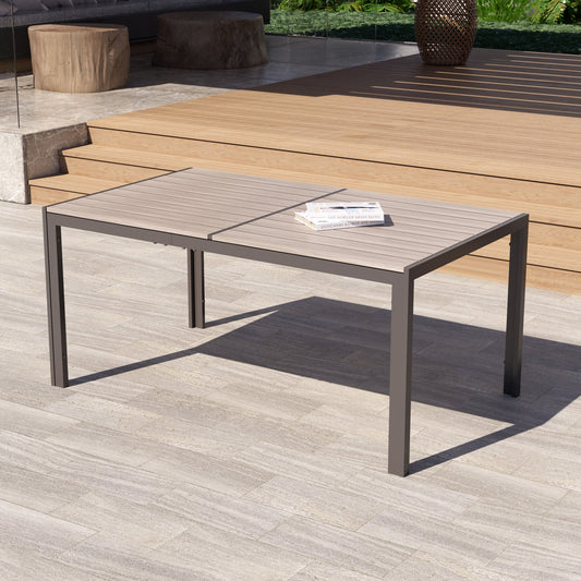 Sonkuki Patio Dining Table, Outdoor Metal Frame Rectangle Table with HIPS Tabletop - Sonkuki
