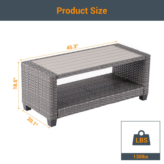 Sonkuki Patio HIPS Side Table,Rectangular Rattan Coffee Table - Sonkuki