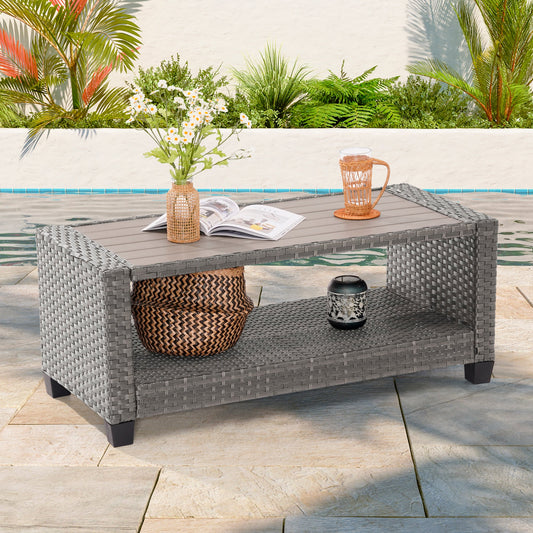 Sonkuki Patio HIPS Side Table,Rectangular Rattan Coffee Table - Sonkuki