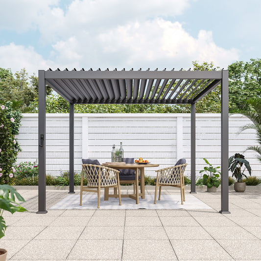 Sonkuki Patio Louvered Pergola 10x10Ft, Outdoor Metal Pergola with Adjustable Roof and Integrated Drainage System, Easy Assembly Patio Pergola for Patio, Deck, Porch, Yard - Sonkuki