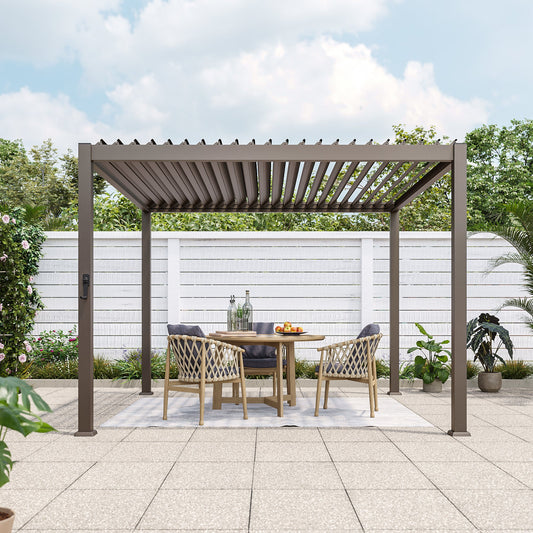 Sonkuki Patio Louvered Pergola 10x10Ft, Outdoor Metal Pergola with Adjustable Roof and Integrated Drainage System, Easy Assembly Patio Pergola for Patio, Deck, Porch, Yard - Sonkuki