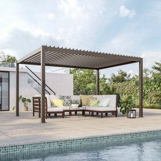 Sonkuki Patio Louvered Pergola 10x13Ft, Outdoor Metal Pergola with Adjustable Roof and Integrated Drainage System, Easy Assembly Patio Pergola for Patio, Deck, Porch, Yard - Sonkuki