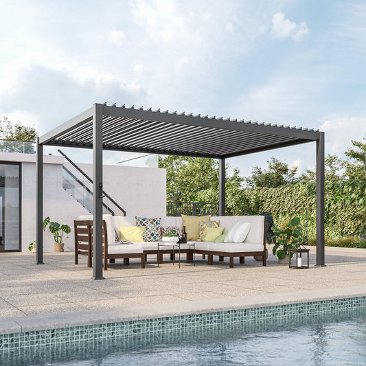 Sonkuki Patio Louvered Pergola 10x13Ft, Outdoor Metal Pergola with Adjustable Roof and Integrated Drainage System, Easy Assembly Patio Pergola for Patio, Deck, Porch, Yard - Sonkuki