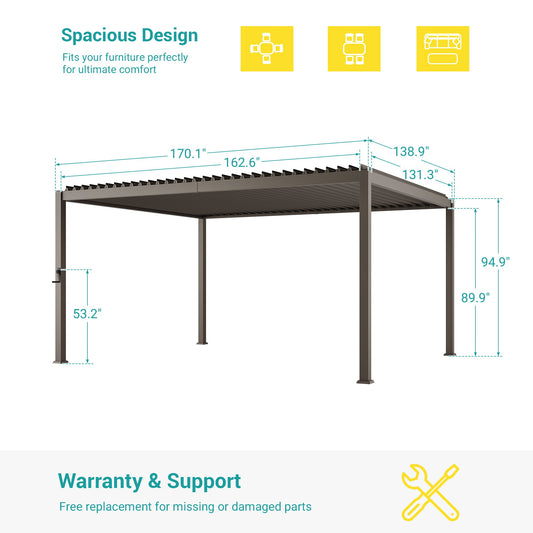 Sonkuki Patio Louvered Pergola 12x14Ft, Outdoor Metal Pergola with Adjustable Roof and Integrated Drainage System, Easy Assembly Patio Pergola for Patio, Deck, Porch, Yard - Sonkuki