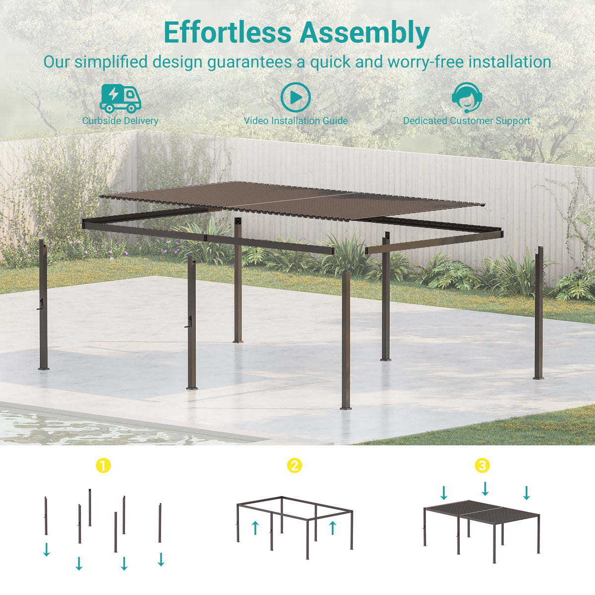 Sonkuki Patio Louvered Pergola 12x20Ft, Outdoor Metal Pergola with Adjustable Roof and Integrated Drainage System, Easy Assembly Patio Pergola for Patio, Deck, Porch, Yard - Sonkuki