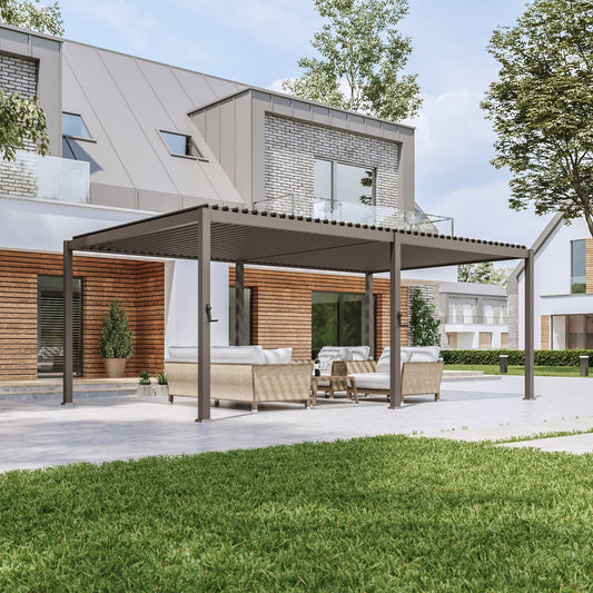 Sonkuki Patio Louvered Pergola 12x20Ft, Outdoor Metal Pergola with Adjustable Roof and Integrated Drainage System, Easy Assembly Patio Pergola for Patio, Deck, Porch, Yard - Sonkuki