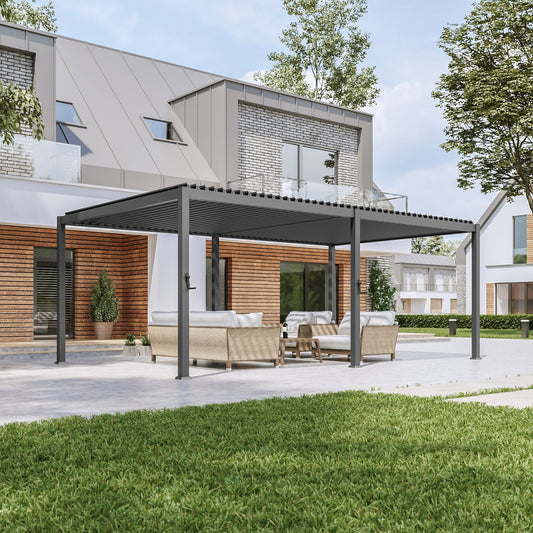 Sonkuki Patio Louvered Pergola 12x20Ft, Outdoor Metal Pergola with Adjustable Roof and Integrated Drainage System, Easy Assembly Patio Pergola for Patio, Deck, Porch, Yard - Sonkuki