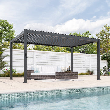 Sonkuki Patio Louvered Pergola 9x14Ft, Outdoor Metal Pergola with Adjustable Roof and Integrated Drainage System, Easy Assembly Patio Pergola for Patio, Deck, Porch, Yard - Sonkuki